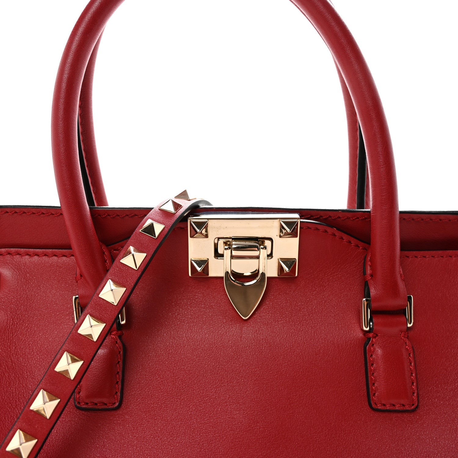 Vitello Small Rockstud Double Handle Tote Rosso Valentino