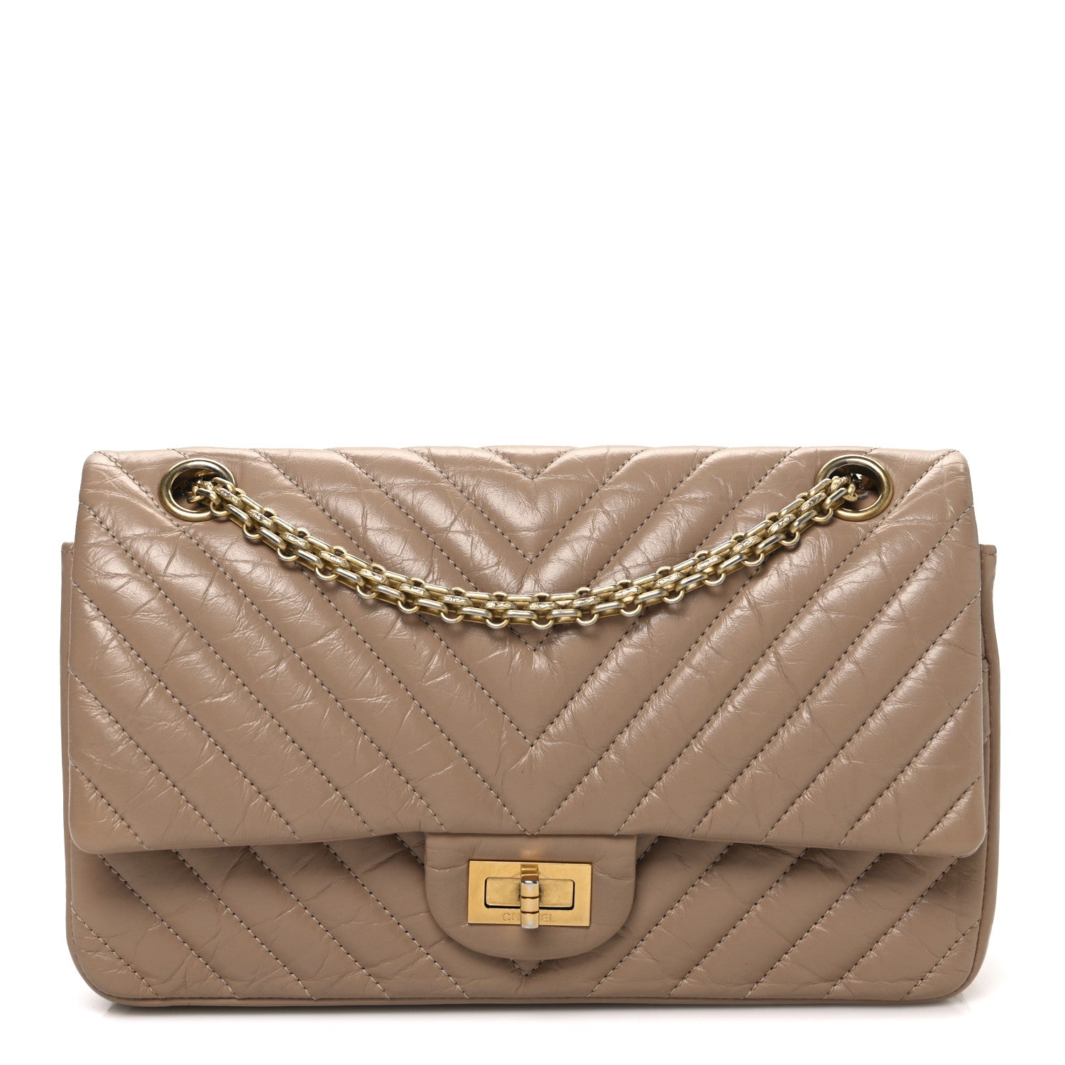 Aged Calfskin Chevron Quilted 2.55 Reissue 225 Flap Beige