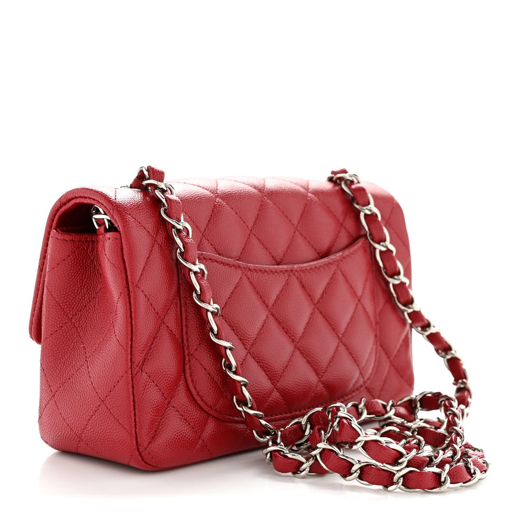 Caviar Quilted Mini Rectangular Flap Dark Red