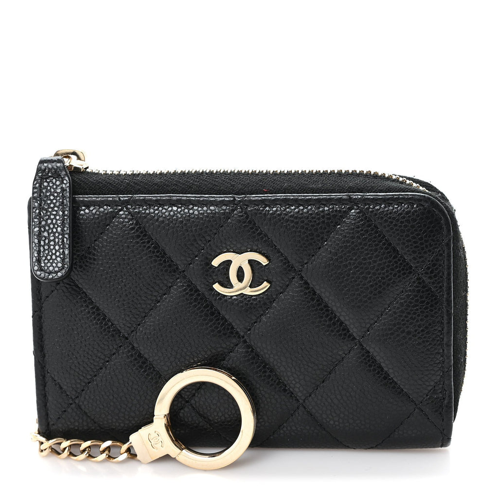 Caviar Quilted Zipped Key Holder Case Black