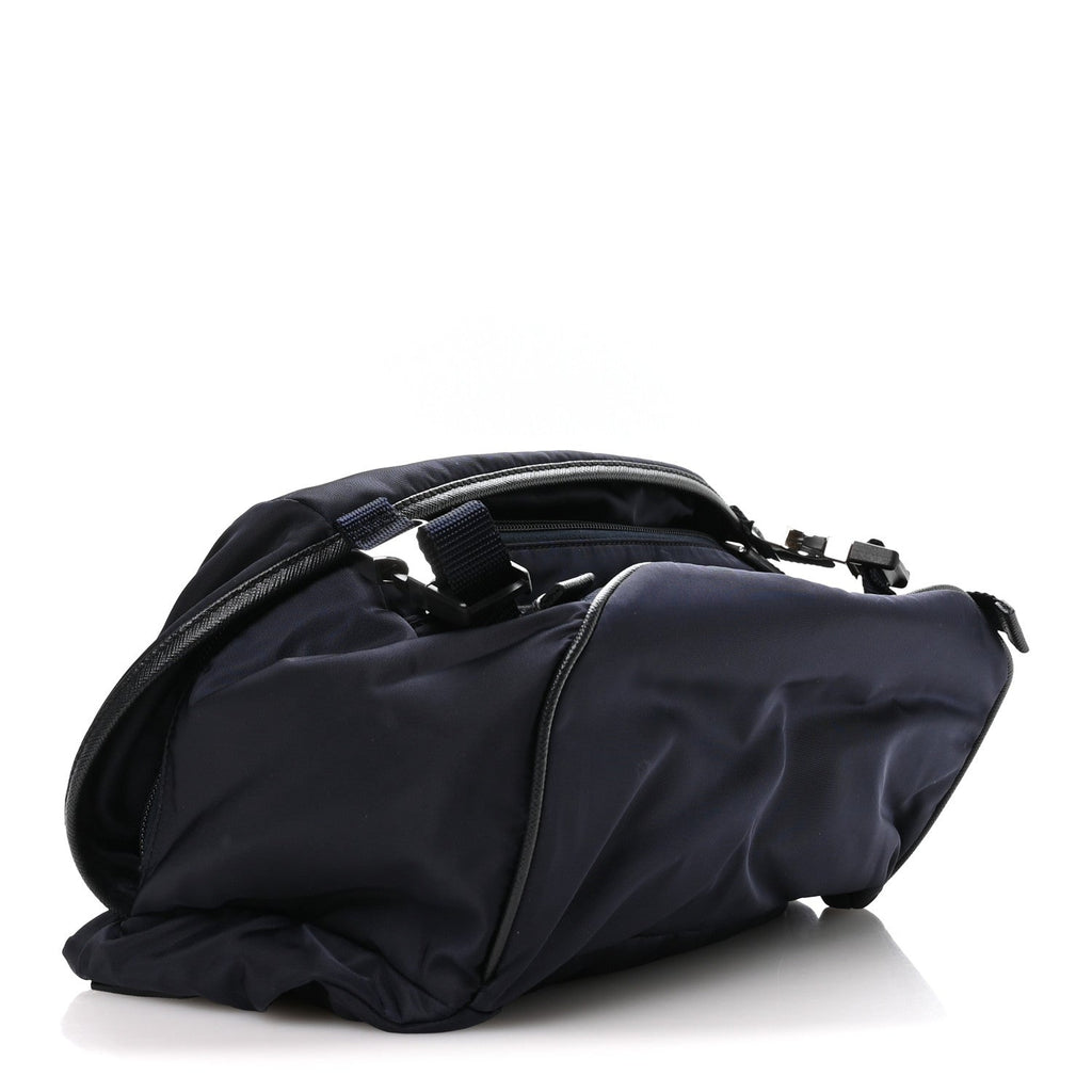 Re-Nylon Saffiano Double Snap Buckle Zip Flap Shoulder Bag Bleu