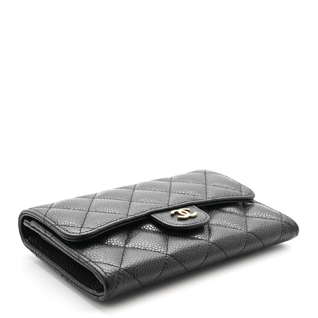 Caviar Quilted Small Flap Wallet Black