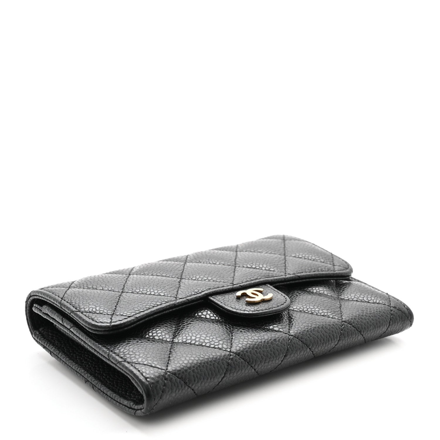 Caviar Quilted Small Flap Wallet Black