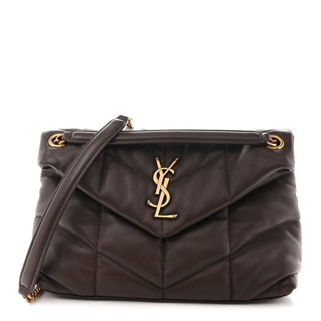 Lambskin Quilted Small Loulou Puffer Monogram Chain Satchel Dark Ganache