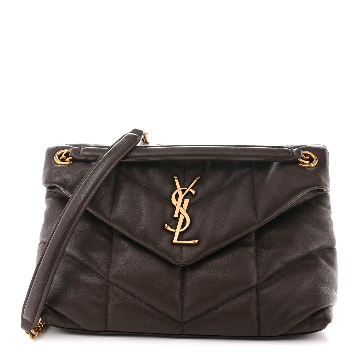 Lambskin Quilted Small Loulou Puffer Monogram Chain Satchel Dark Ganache