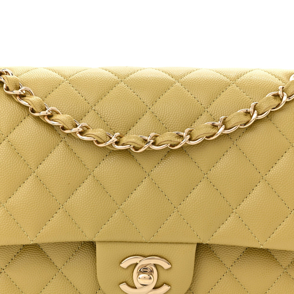 Caviar Quilted Medium Double Flap Light Green