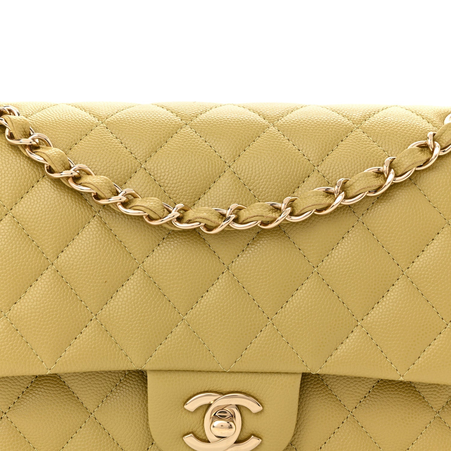 Caviar Quilted Medium Double Flap Light Green