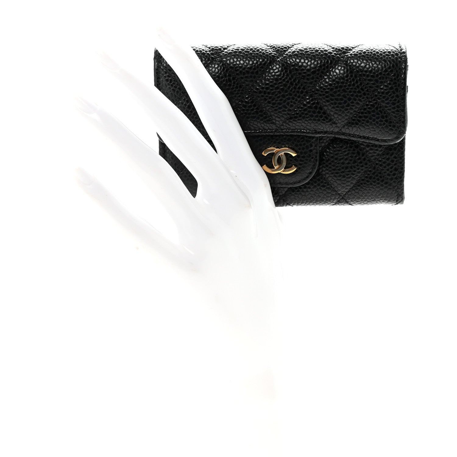 Caviar Quilted Flap  Holder Wallet Black