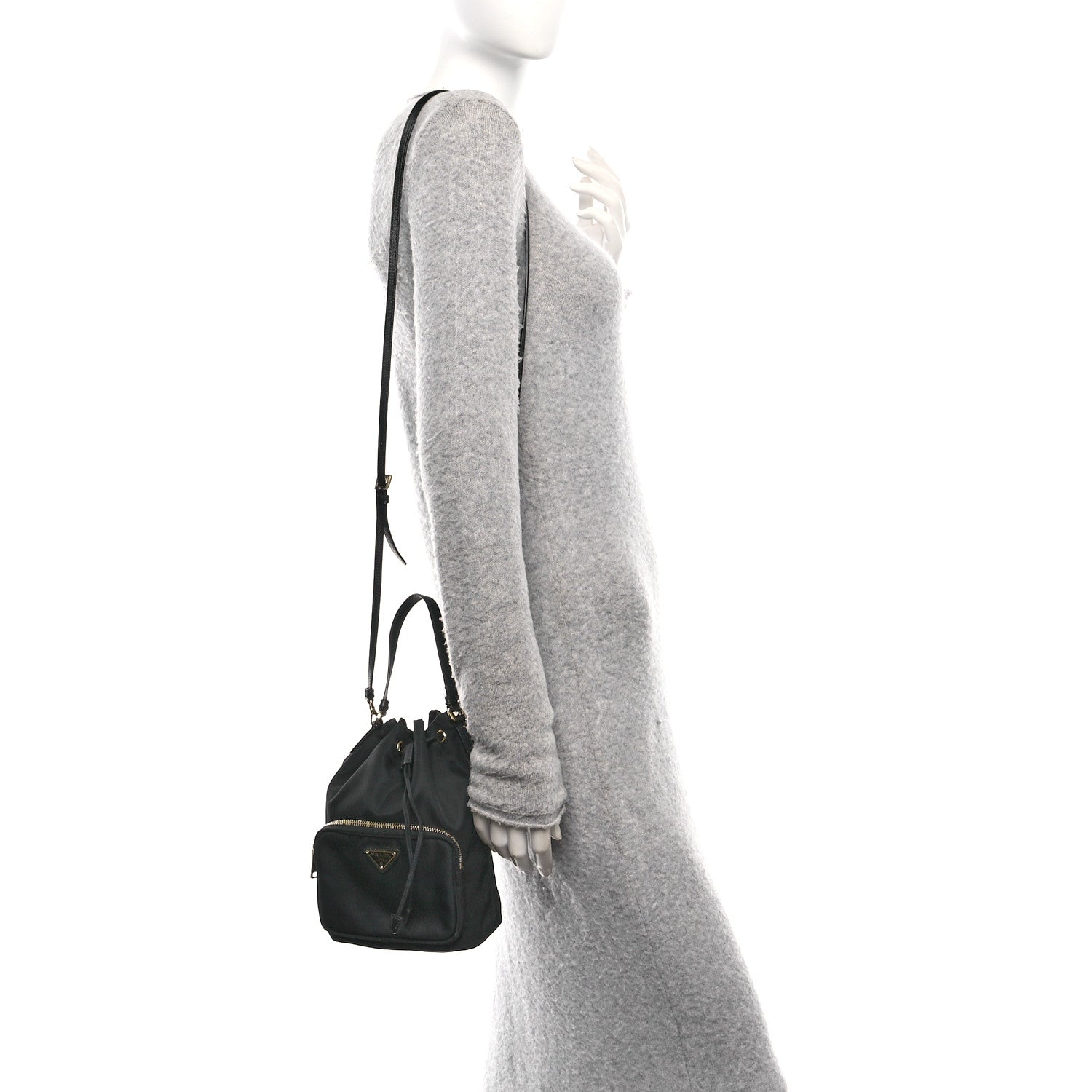 Saffiano Tessuto Nylon Mini Bucket Crossbody Bag Black