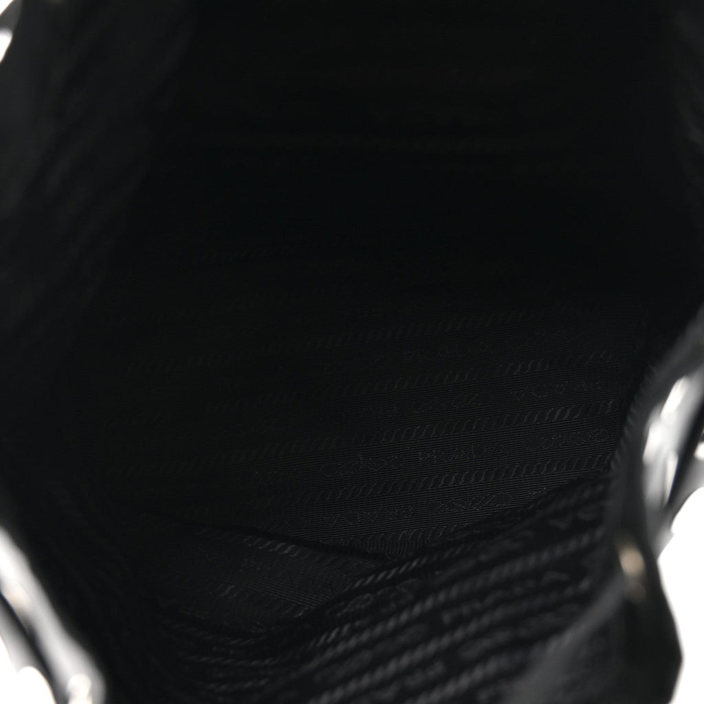 Tessuto Nylon Saffiano Grommets Mini Bucket Crossbody Bag Black