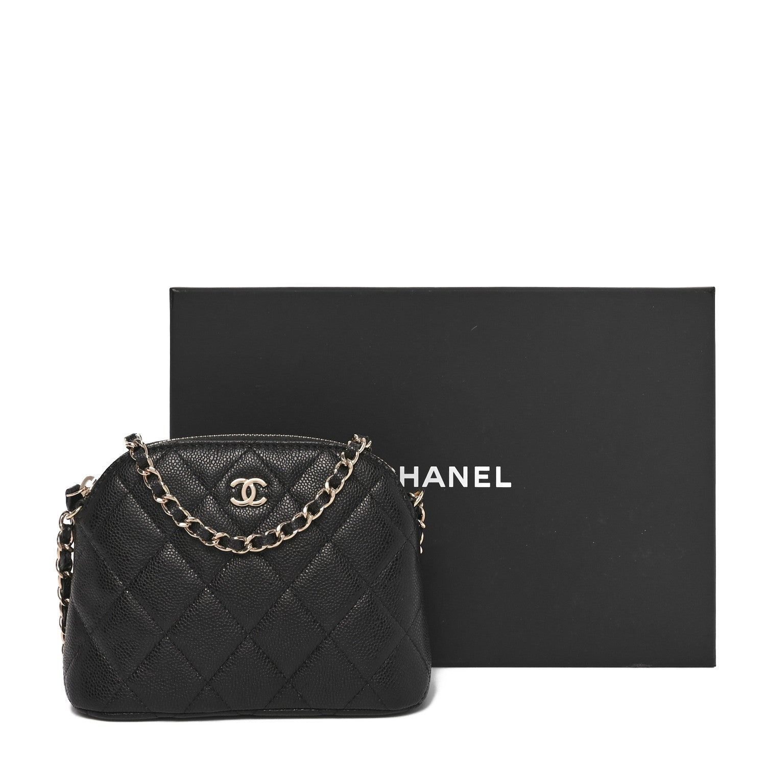 Caviar Quilted Classic Clutch With Chain Black