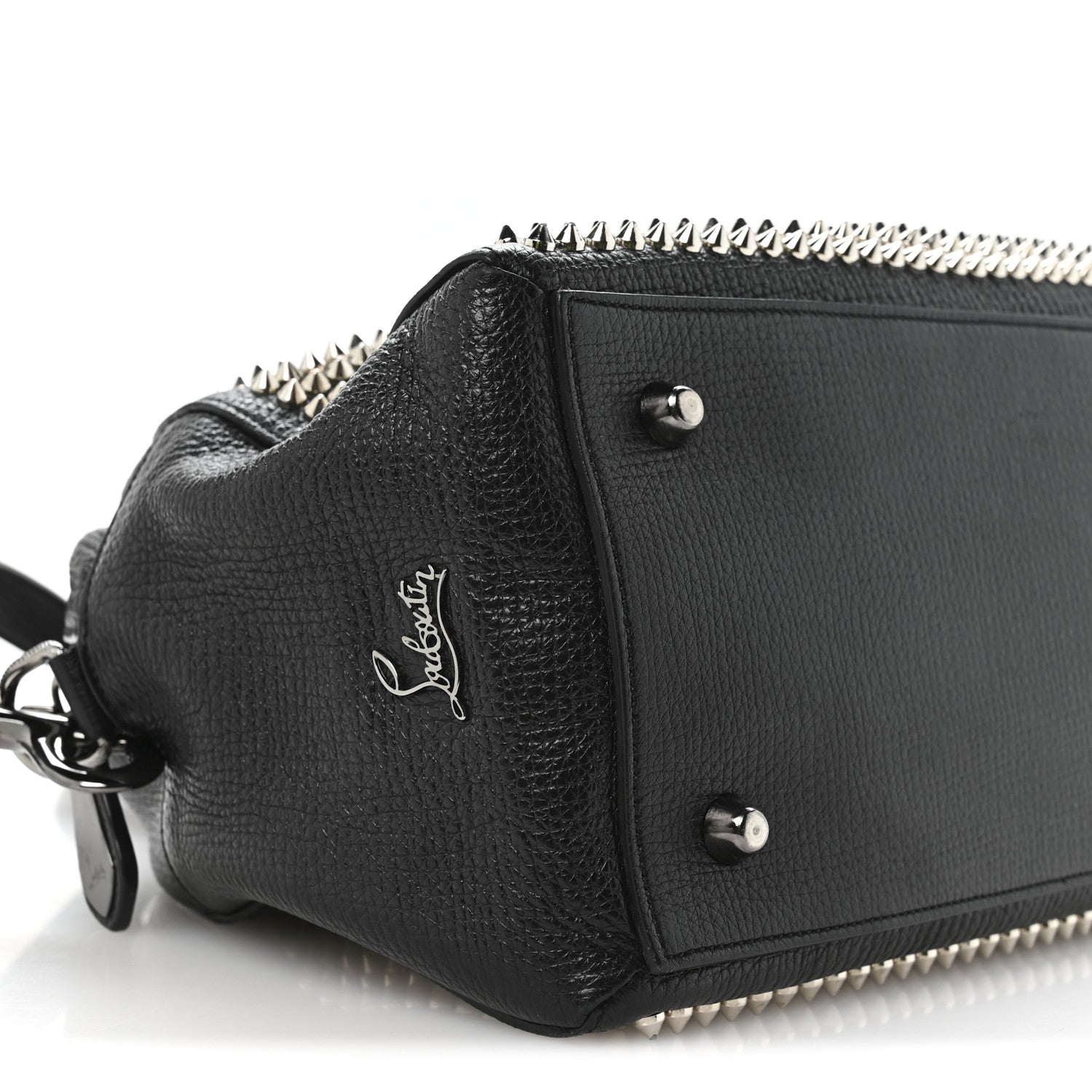 Grained Calfskin Studded Panettone Bowling Bag Black