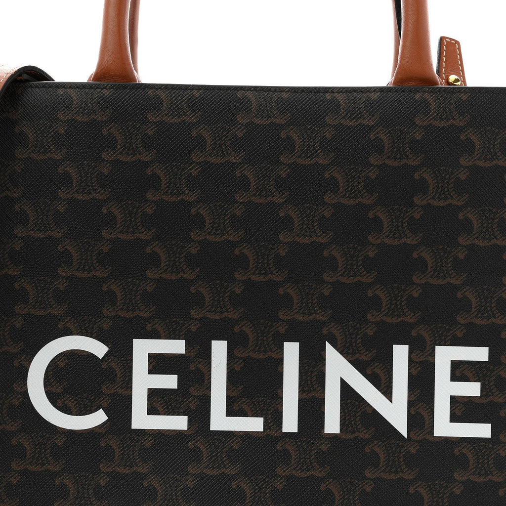 Triomphe Canvas Calfskin Small Vertical Cabas Tan