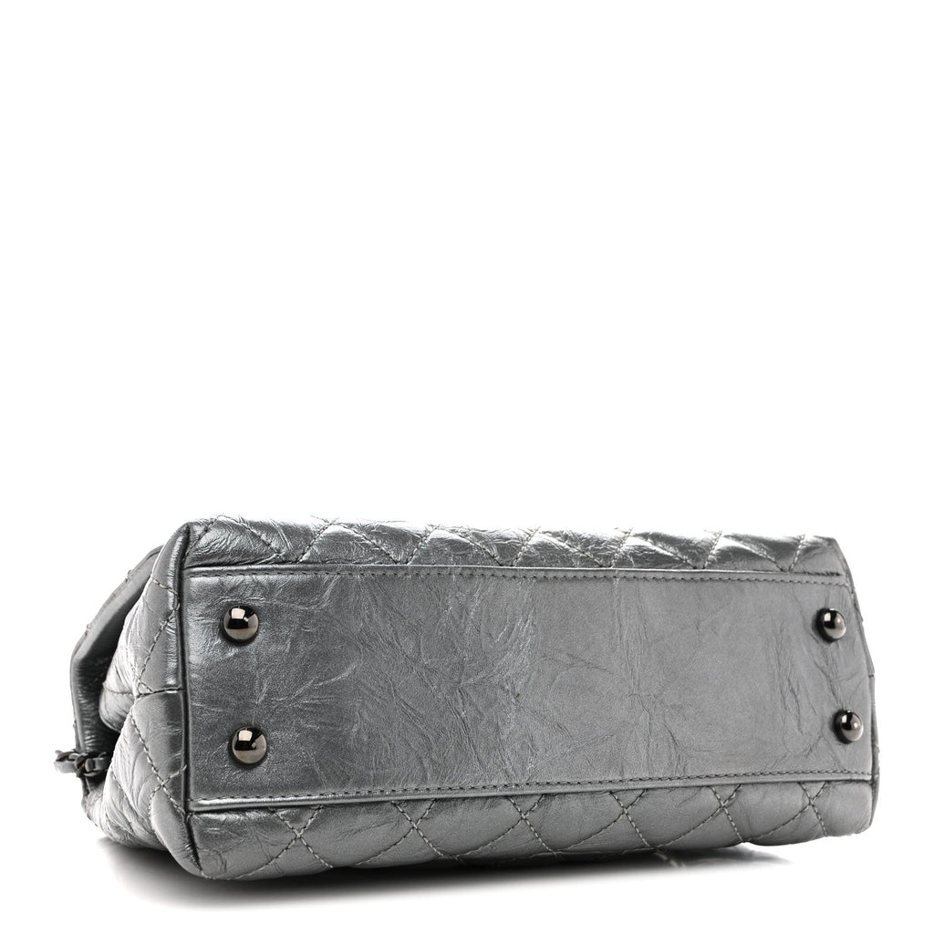 Metallic Aged Calfskin Quilted Mini Coco Handle Flap Charcoal