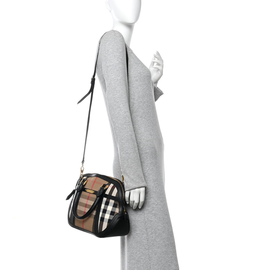 Bridle Calfskin House Check Small Orchard Bowling Bag Black