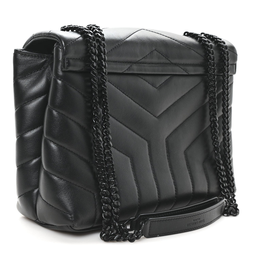 Calfskin Y Quilted Monogram Small Loulou Chain Satchel Black