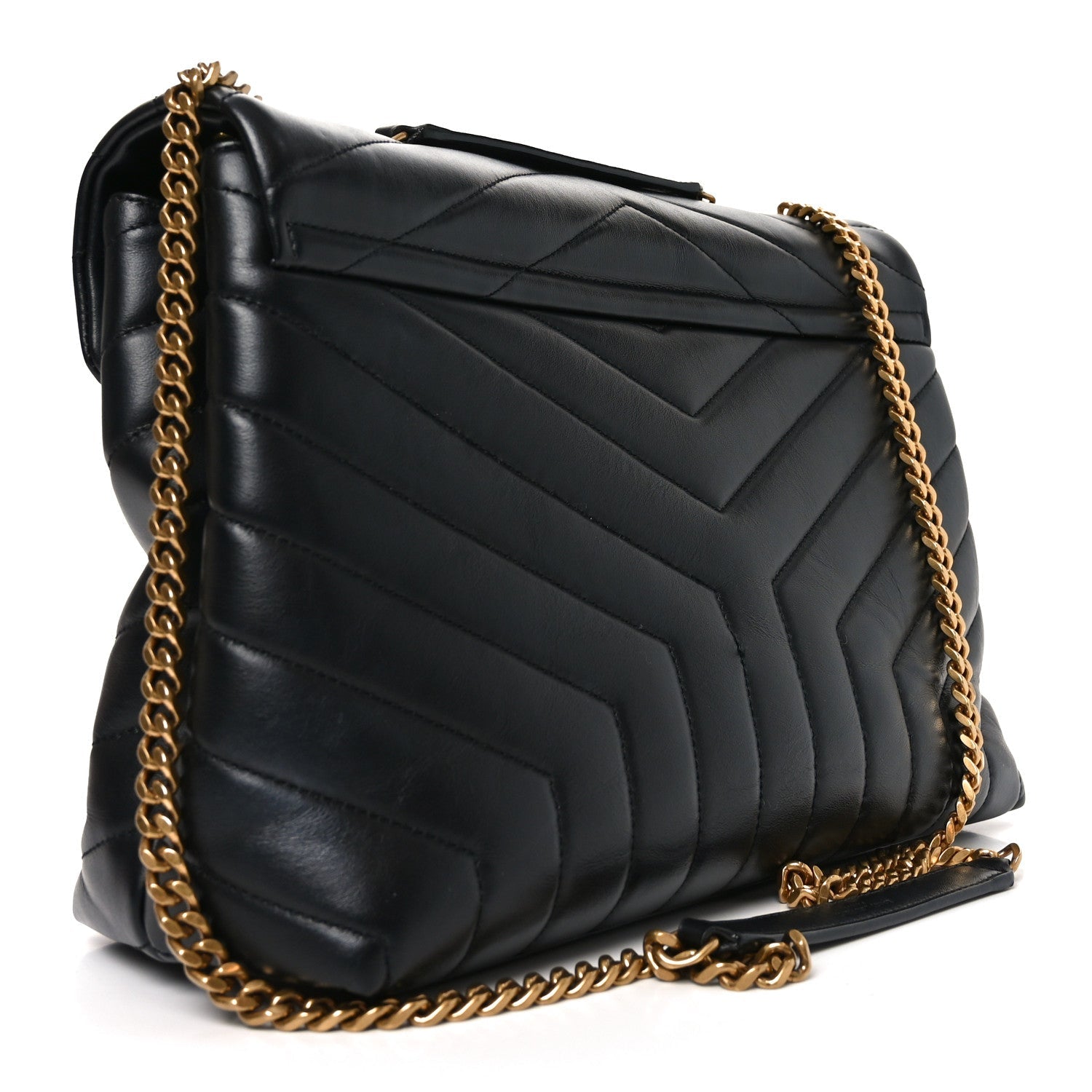 Calfskin Y Quilted Monogram Medium Loulou Chain Satchel Black