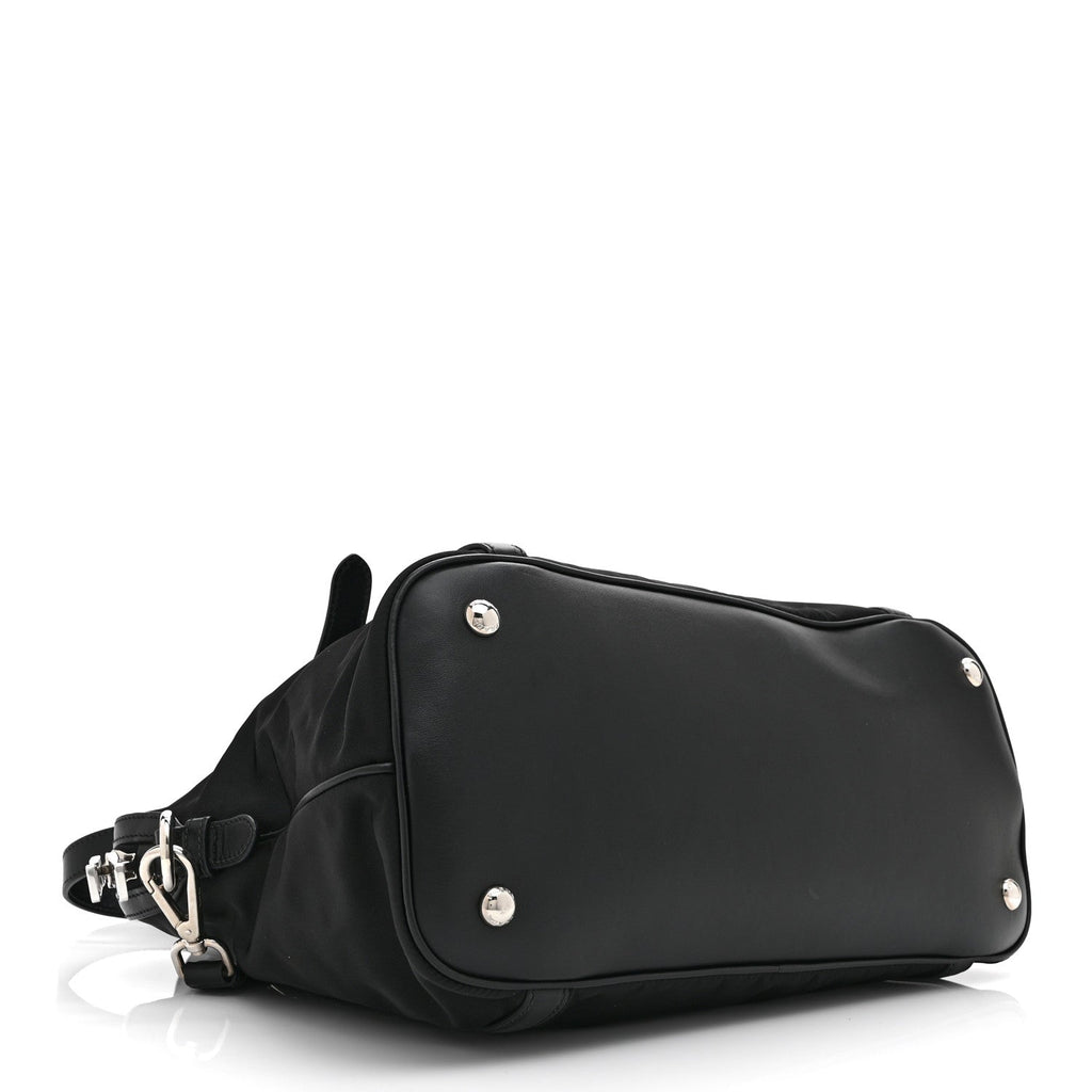 Tessuto Nylon Calfskin Dome Satchel Black