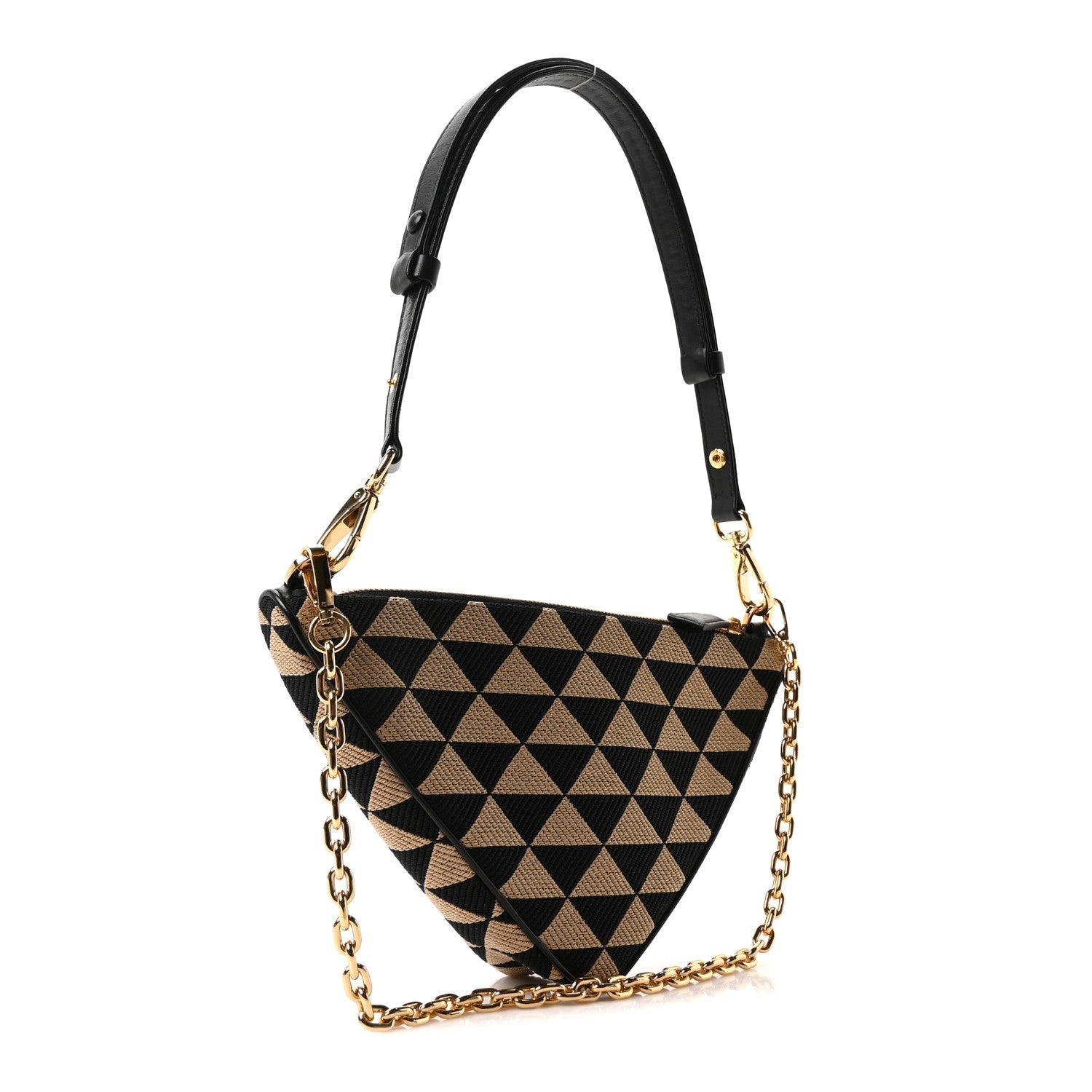 Jacquard Calfskin Triangolo Symbole Embroidered Mini Triangle Double Bag Black Corda