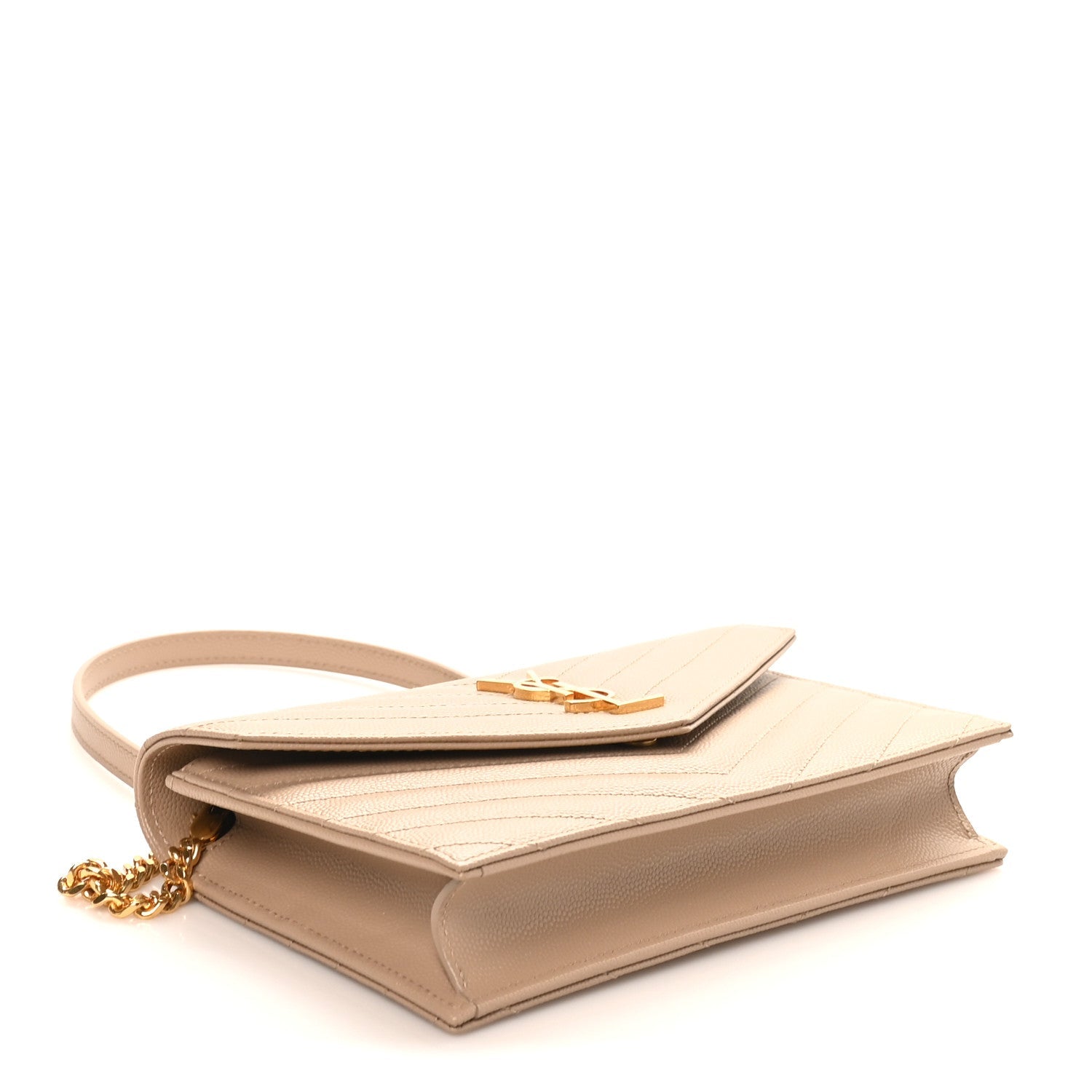 Grain De Poudre Matelasse Chevron Monogram Envelope Chain Wallet Dark Beige
