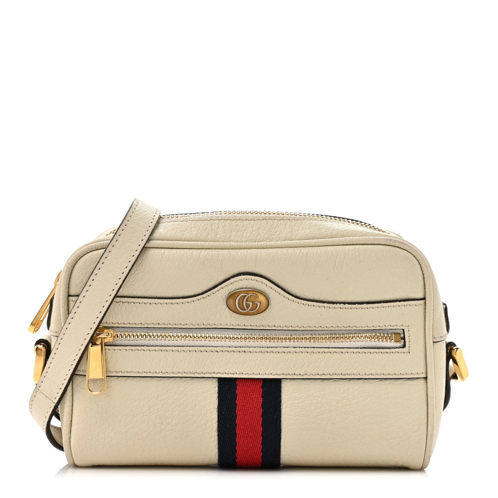 Textured Dollar Calfskin Web Mini Ophidia Shoulder Bag Mystic White