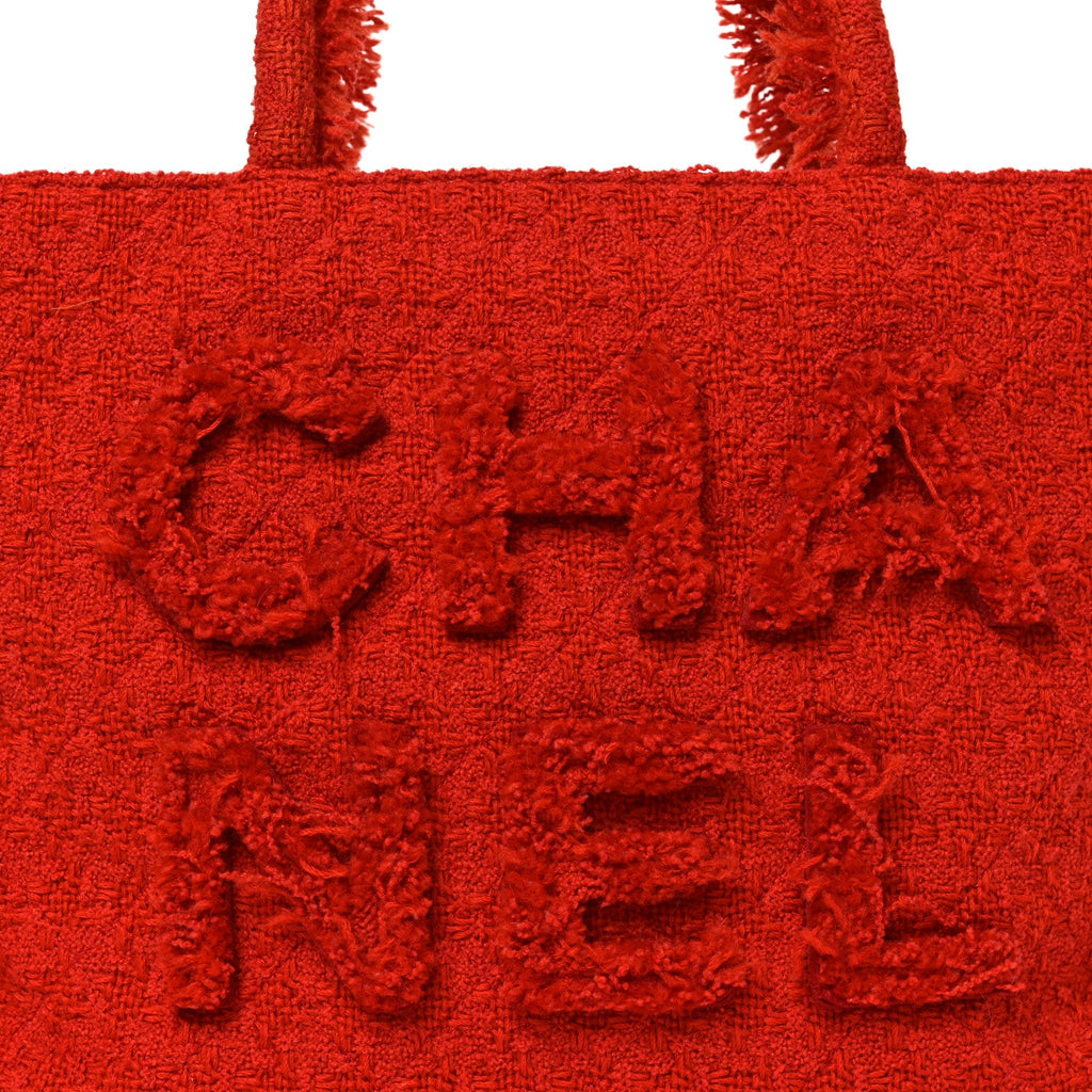 Wool Tweed Large Zipped Shopping Tote Dark Orange