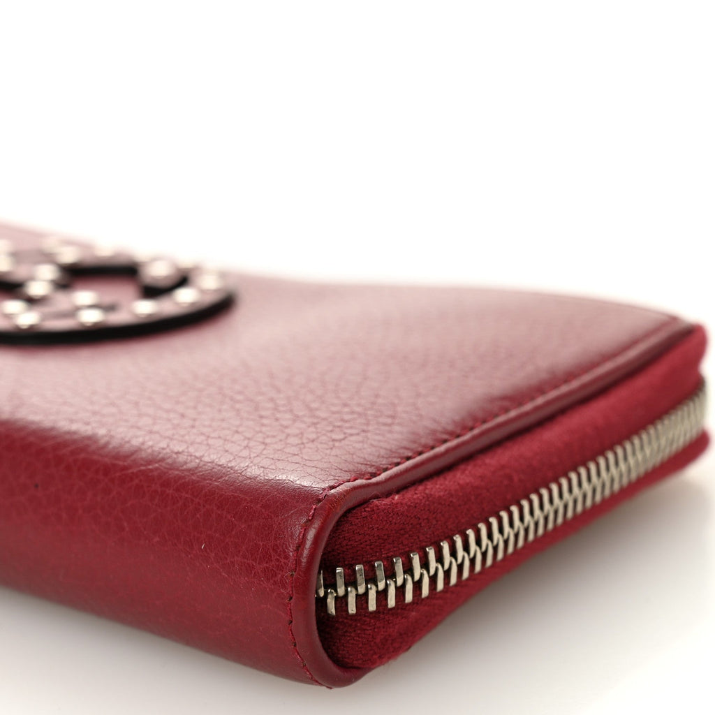 Pebbled Calfskin Studded Soho Zip Around Wallet Soft Burgundy