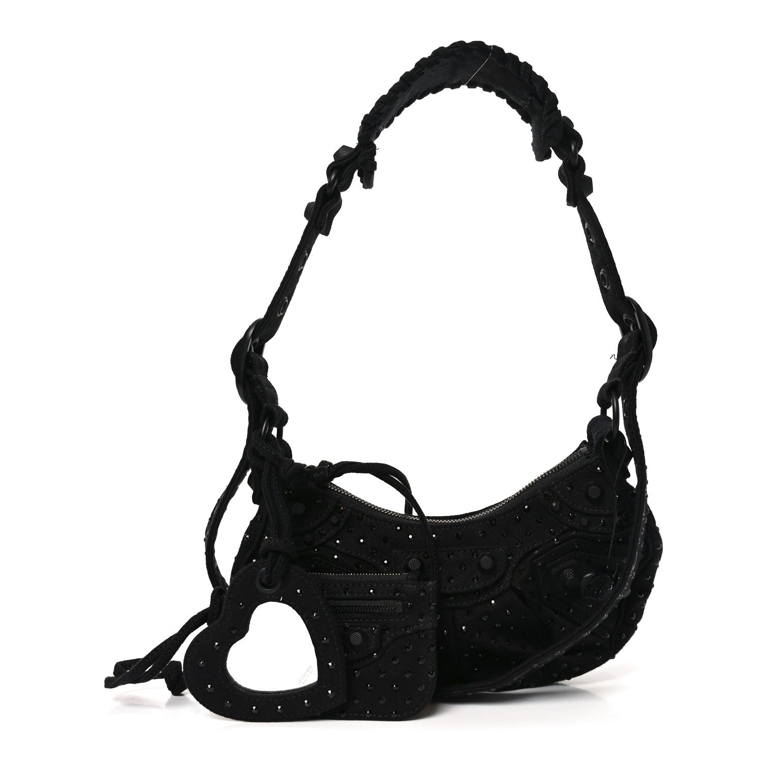 Denim Embellished Le Cagole Shoulder Bag XS Black