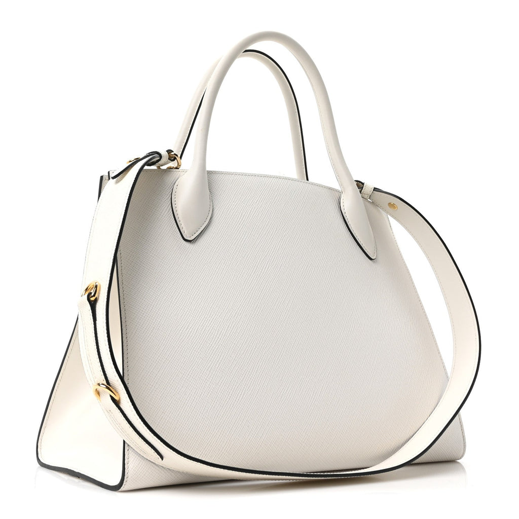 Saffiano Cuir Calfskin Medium Monochrome Top Handle Tote White