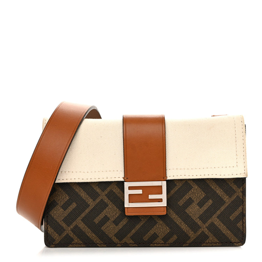 Glazed Fabric Cotton Vitello King Aura FF 1974 Baguette Belt Pouch Tobacco Moro Grezzo Cuoio