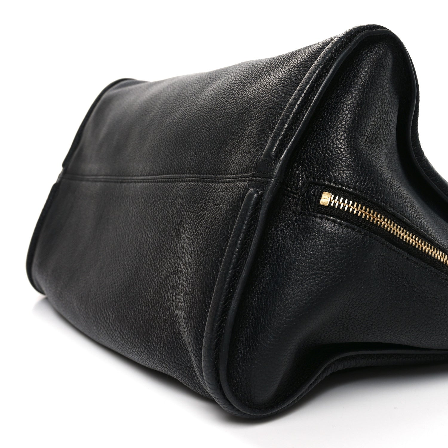 Pebbled Calfskin Large Skull Padlock Zip Around Tote Black