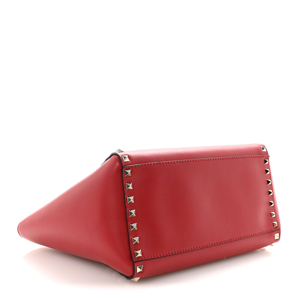 Vitello Small Rockstud Double Handle Tote Rosso Valentino
