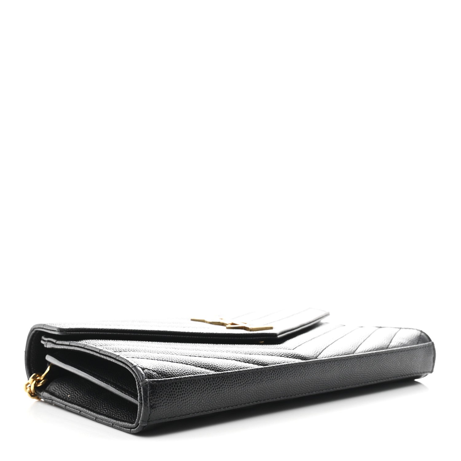Grain De Poudre Matelasse Chevron Monogram Chain Wallet Black