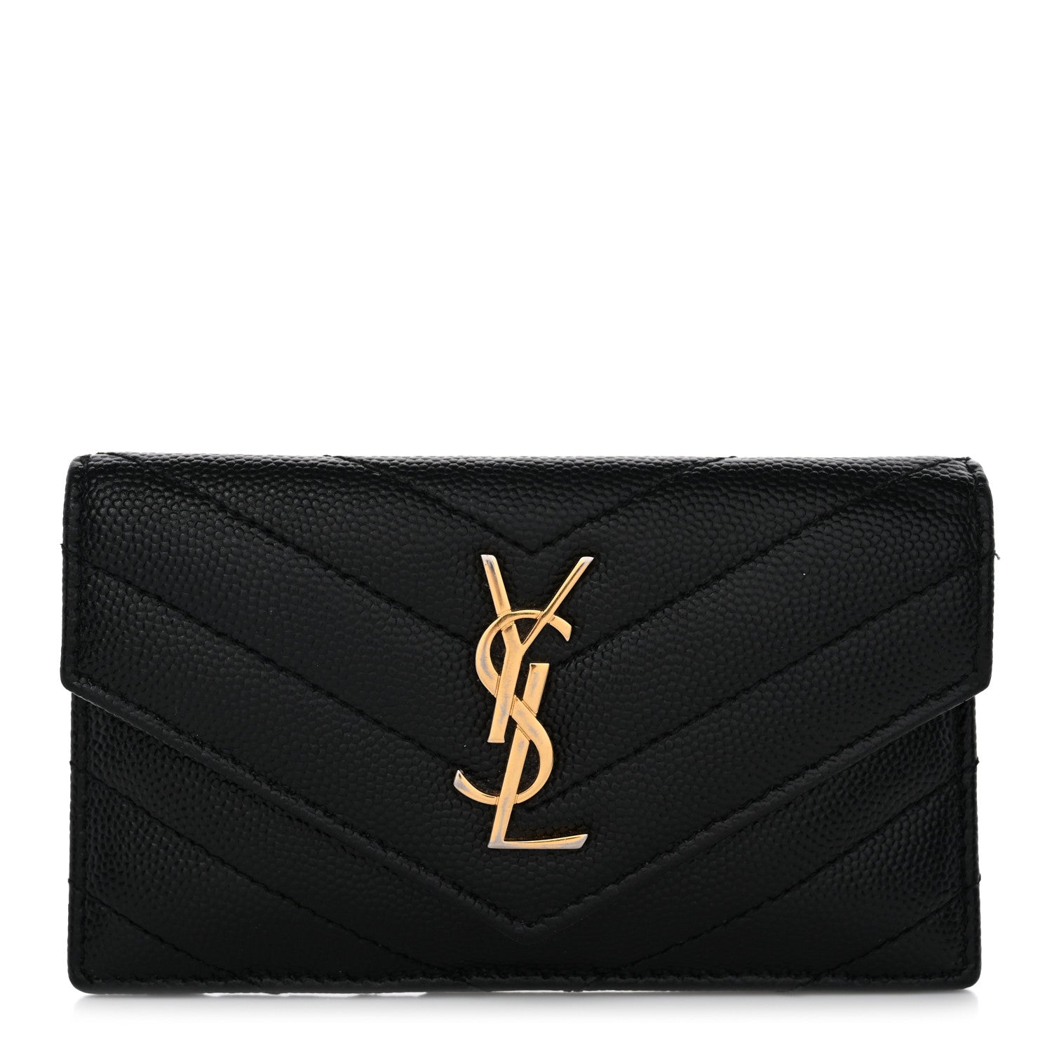 Grain De Poudre Matelasse Chevron Monogram Compact Wallet Black