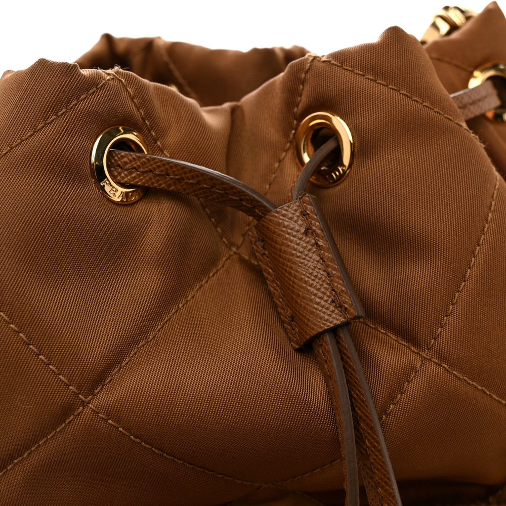 Re-Nylon Saffiano Stitched Re-Edition 1995 Chaine Drawstring Bucket Bag Brandy