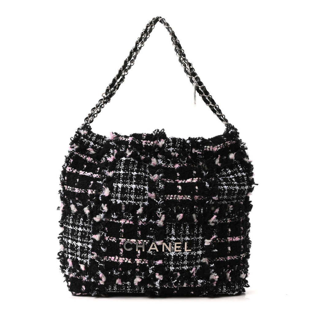 Tweed Patchwork Quilted Small Chanel 22 Black Pink White