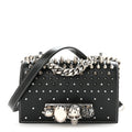 Calfskin Spike Studded Knuckle Satchel Black Silver