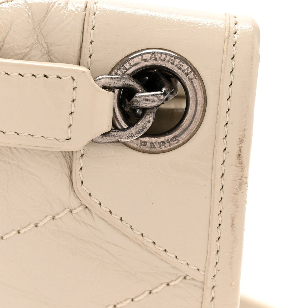 Crinkled Calfskin Matelasse Monogram Medium Niki Chain Satchel Crema Soft