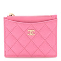 Caviar Quilted CC Zip  Holder Pink