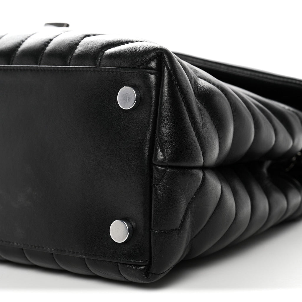Calfskin Y Quilted Monogram Large Loulou Chain Satchel Black