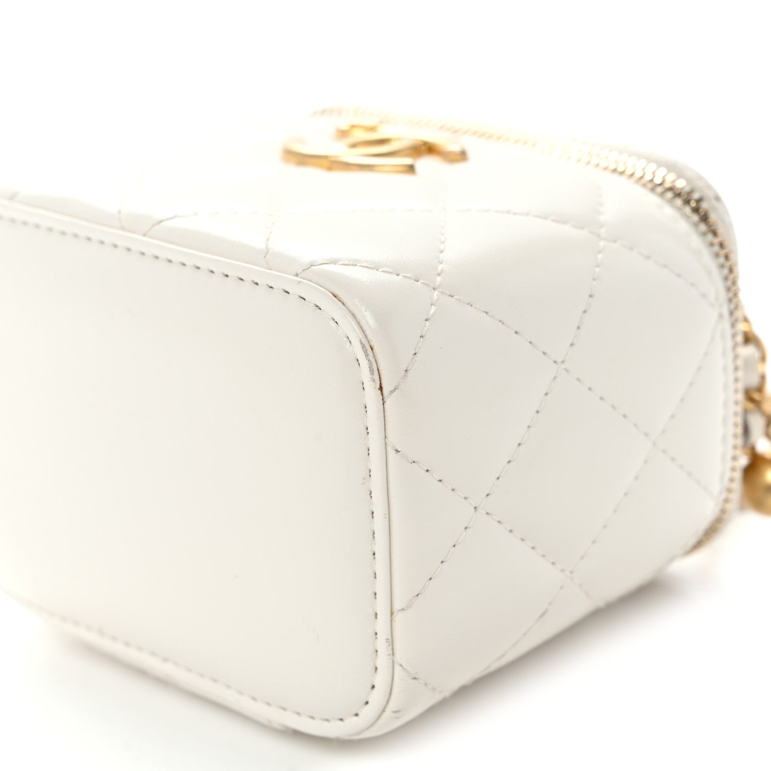 Calfskin Quilted Mini Perfect Fit Vanity Case With Chain White