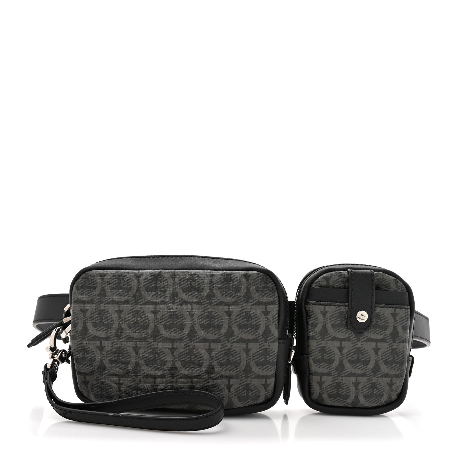 Gancini Monogram Calfskin Multi-Pouch Travel Belt Bag Black Grey