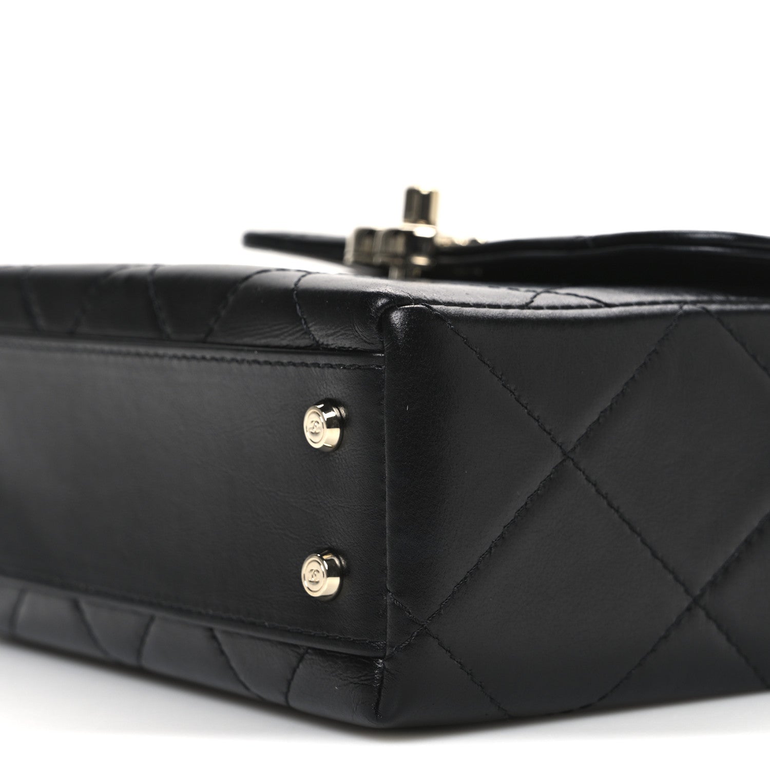 Shiny Calfskin Quilted CC Handle Vanity Flap Bag Black