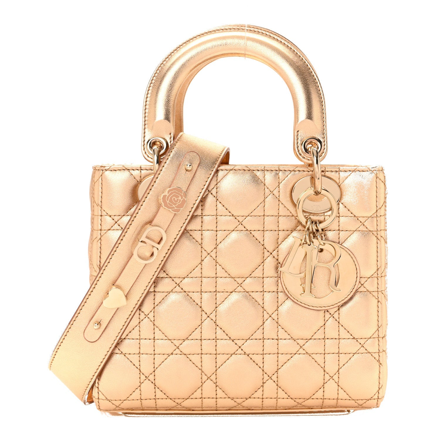 Metallic Lambskin Cannage Small My ABCDior Lady Dior Rose Gold