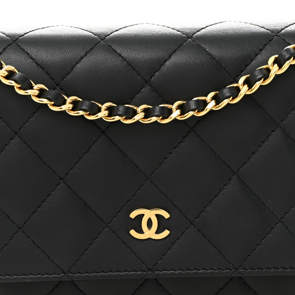 Lambskin Quilted Wallet On Chain WOC Black