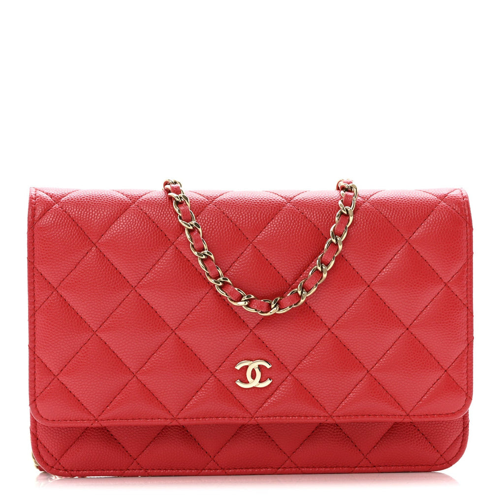 Caviar Quilted Wallet on Chain WOC Red