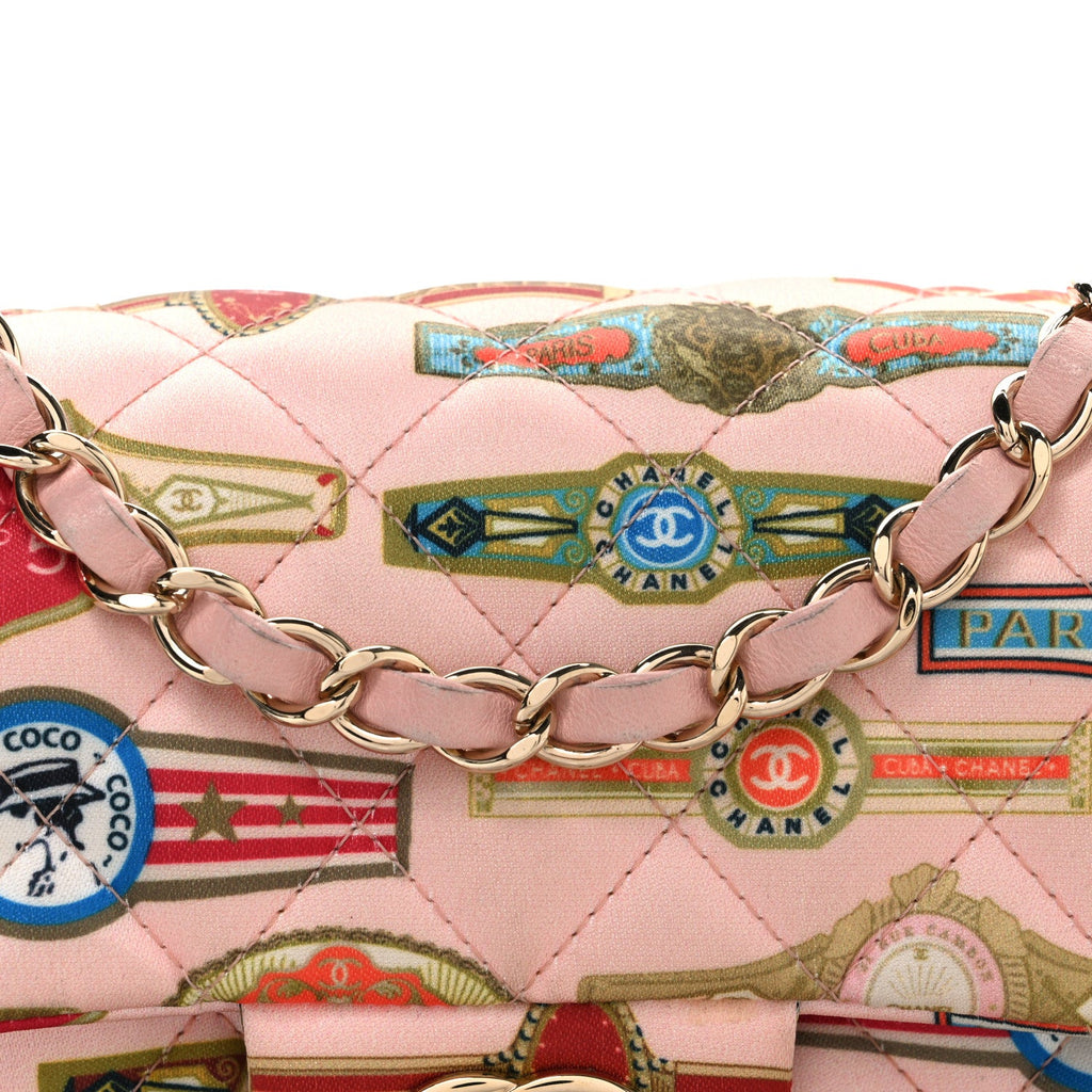 Satin Paris Cuba Cigare Print Mini Flap Pink