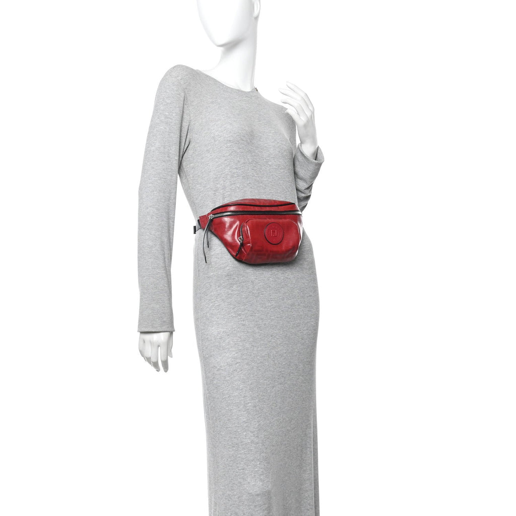 Glazed Fabric Vitello Century FF 1974 Stamp Patch Pocket Belt Bag Rosso