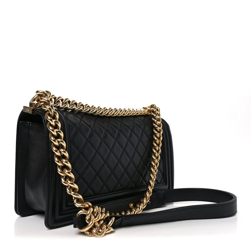 Lambskin Quilted Medium Boy Flap Black