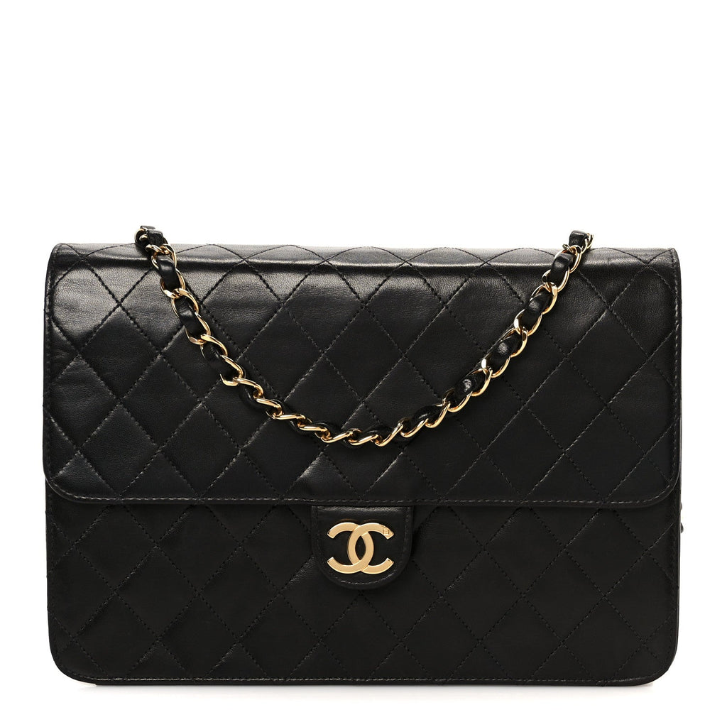 Lambskin Quilted Medium Single Flap Black